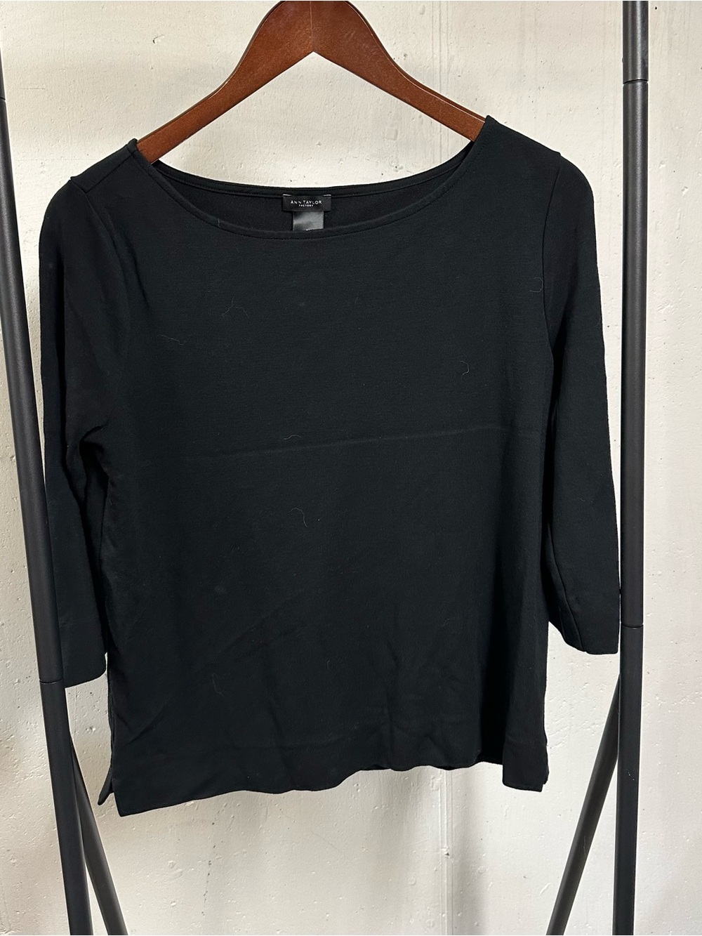 Ann Taylor Factory Black Boatneck Long Sleeve Top